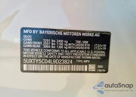 2020 BMW X3 xDrive30I z USA, uszkodzony, nr VIN 5UXTY5C04L9D23824